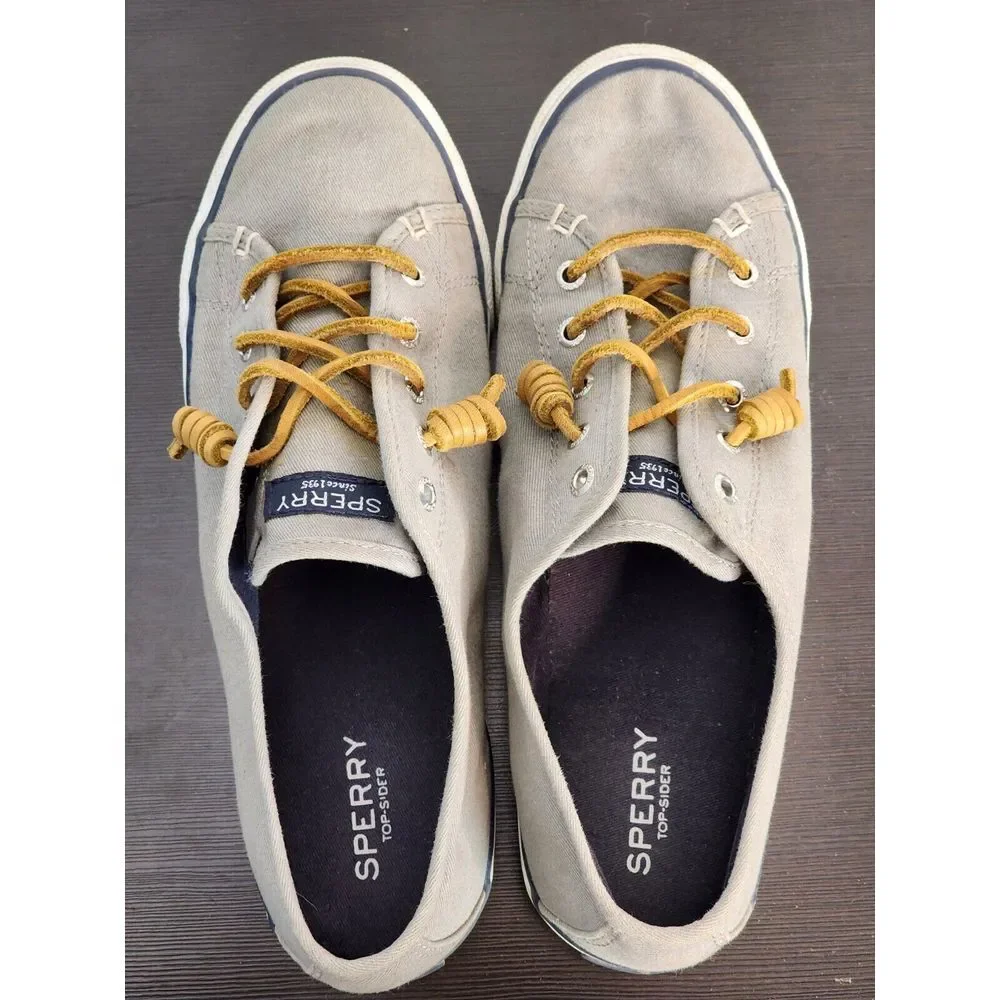 Sperry Top Sider Seacoast Charcoal‎ Light Grey Canvas Boat Shoes STS90551 8M